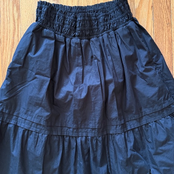 Quince sz S Black A-Line Skirt 100% organic cotton poplin tiered maxi new cond - Picture 3 of 11